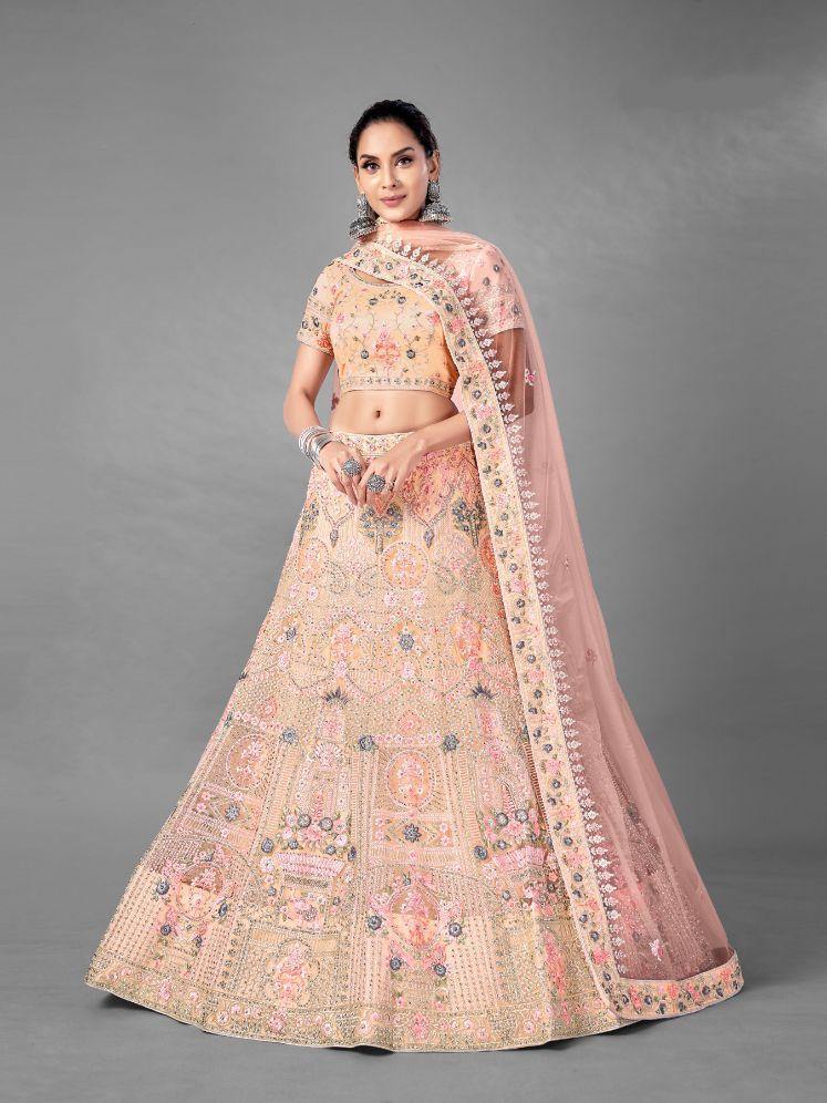 Peach Dori Work Net Lehenga Set -    - Glamou  al