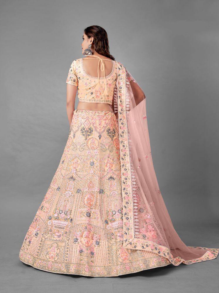 Peach Dori Work Net Lehenga Set -    - Glamou  al