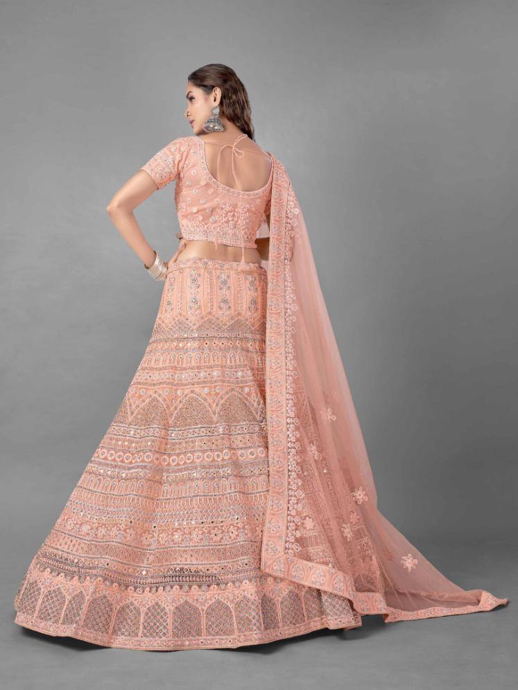    Peach Dori Work Net Lehenga Set - Glamou  al