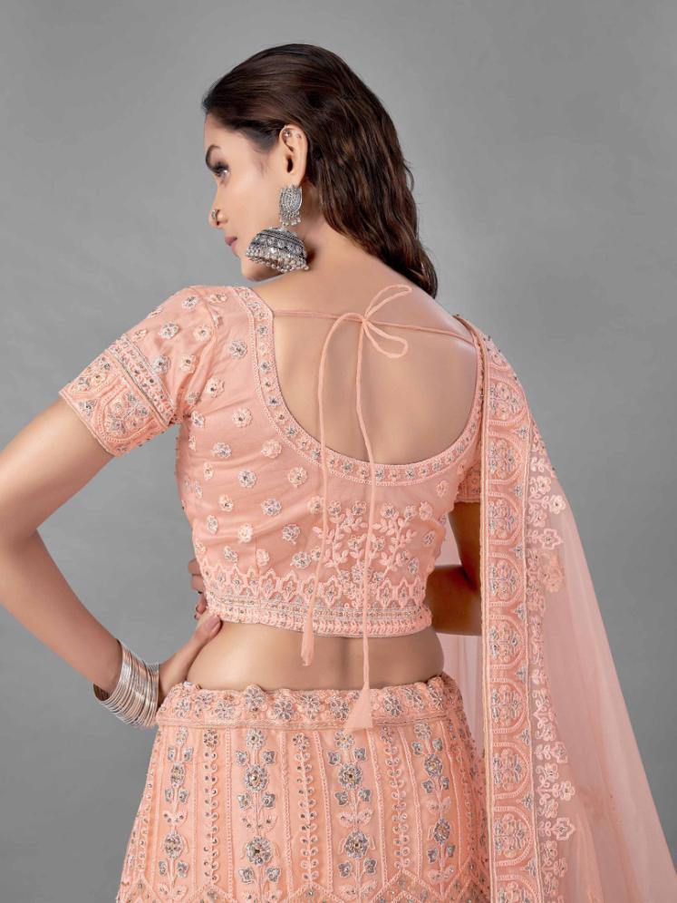    Peach Dori Work Net Lehenga Set - Glamou  al