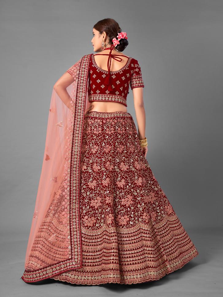 Maroon Velvet Lehenga