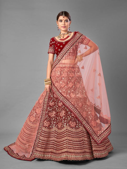 Maroon Velvet Lehenga