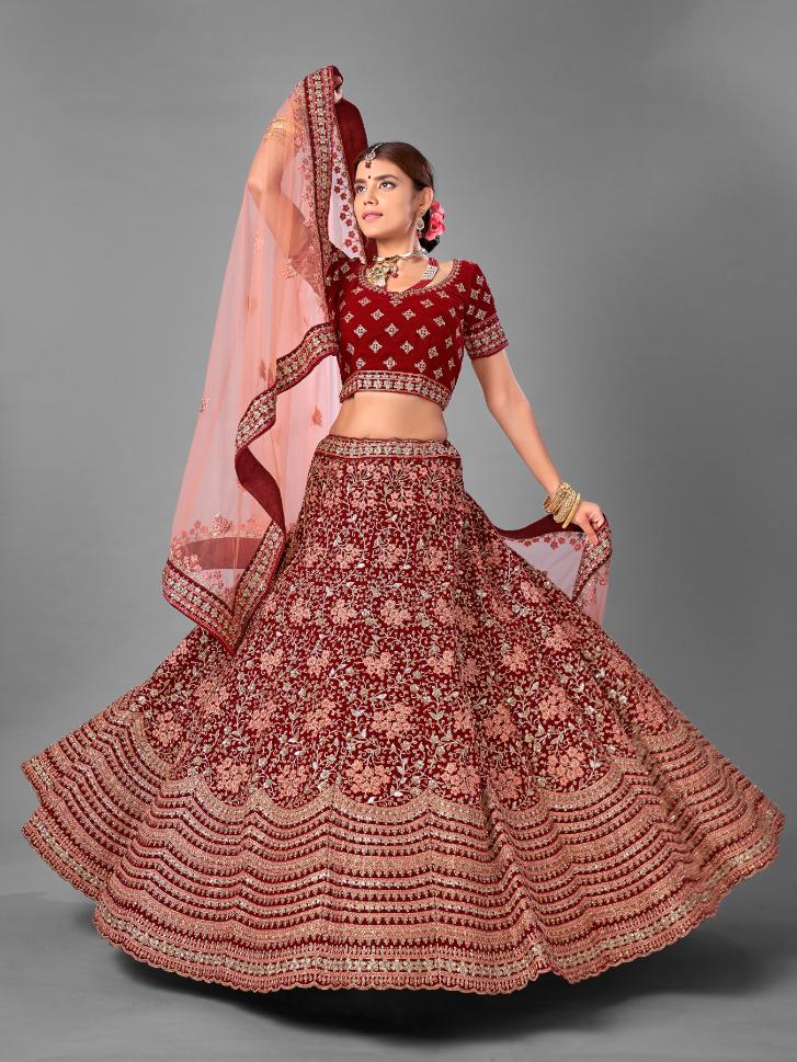 Maroon Velvet Lehenga