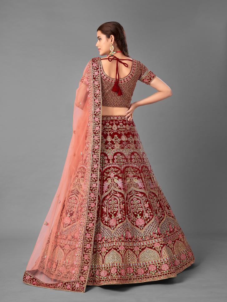 Maroon Velvet Heavy Bridal Lehenga