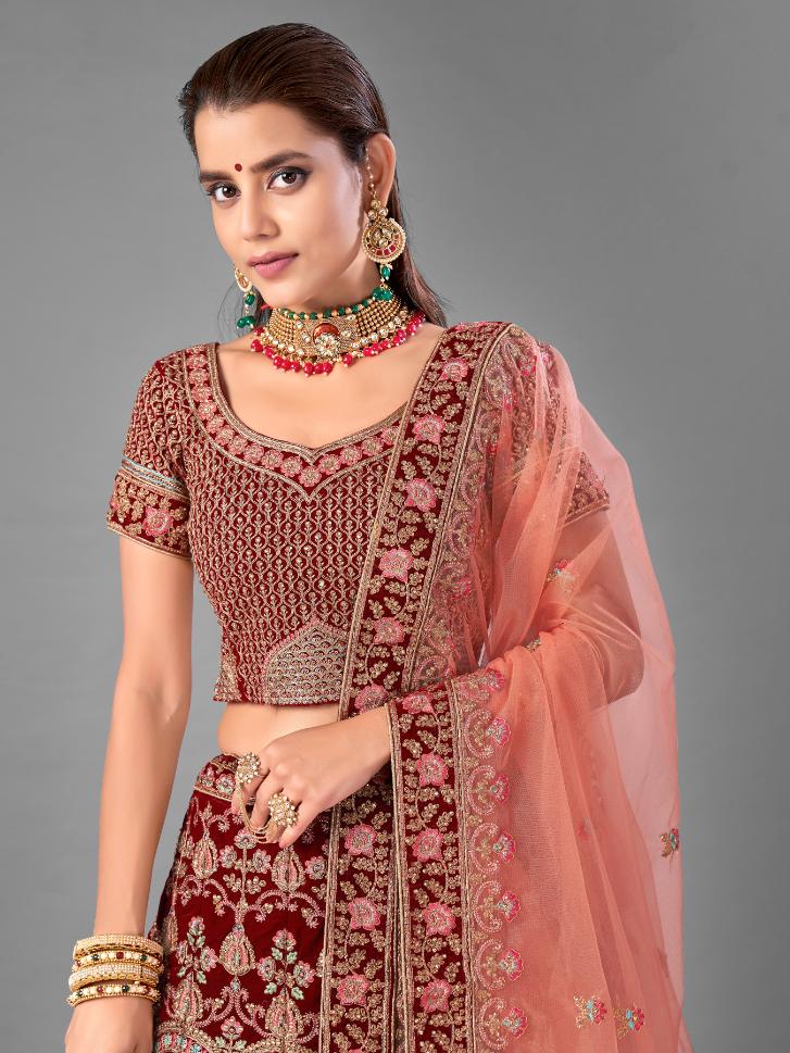 Maroon Velvet Heavy Bridal Lehenga