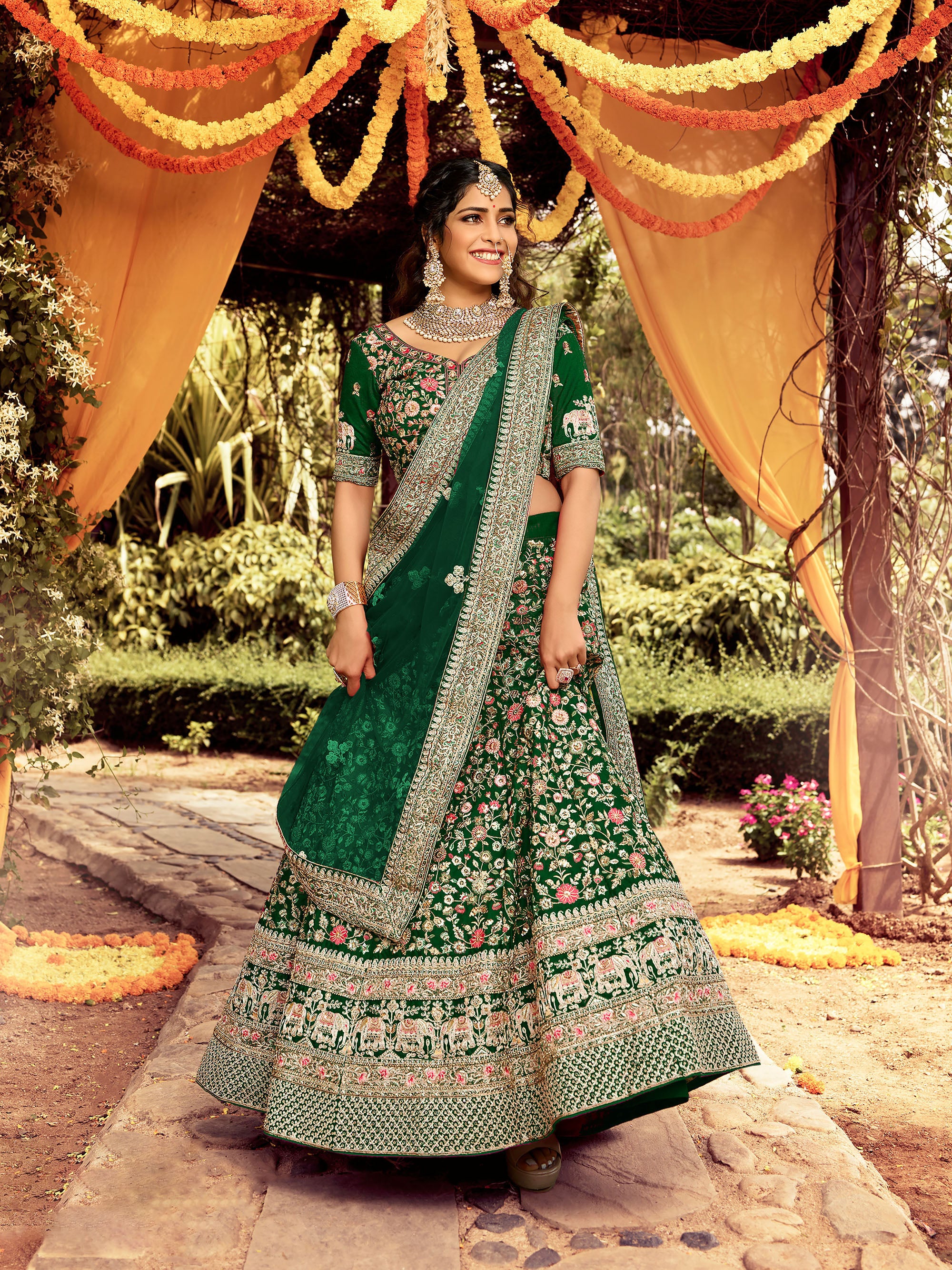 Green Bridal Wedding Lehenga In Pure Silk SF40093 – ShreeFashionWear