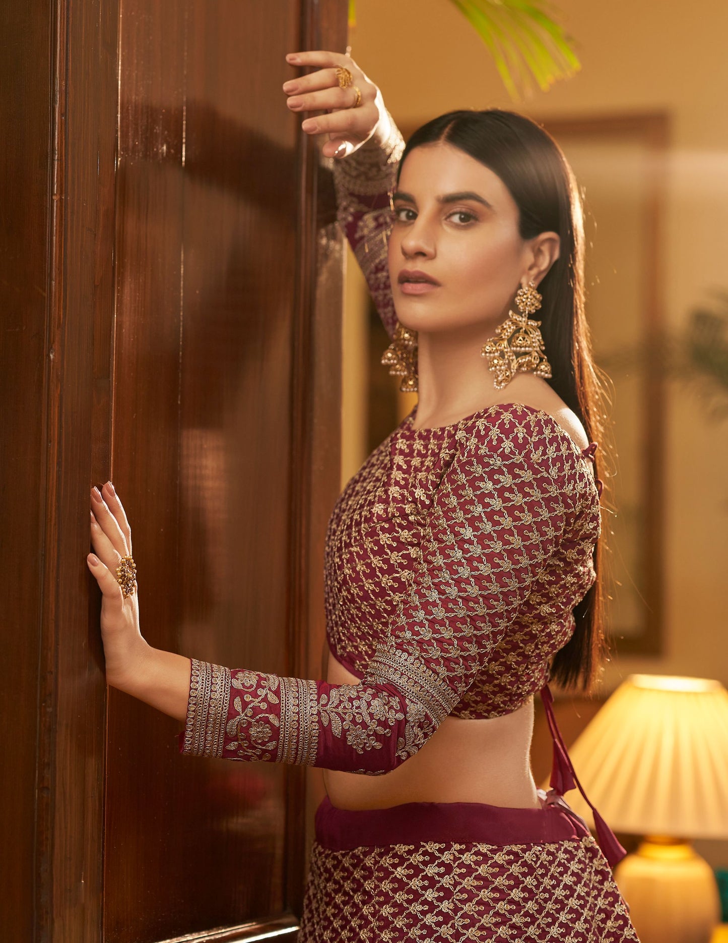 Maroon Crepe Bridal Wear Lehenga