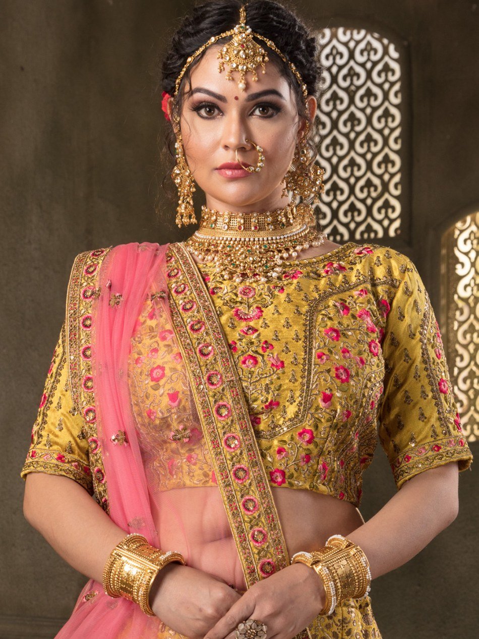 Yellow Banaras Silk Bridal Lehenga Choli for Wedding