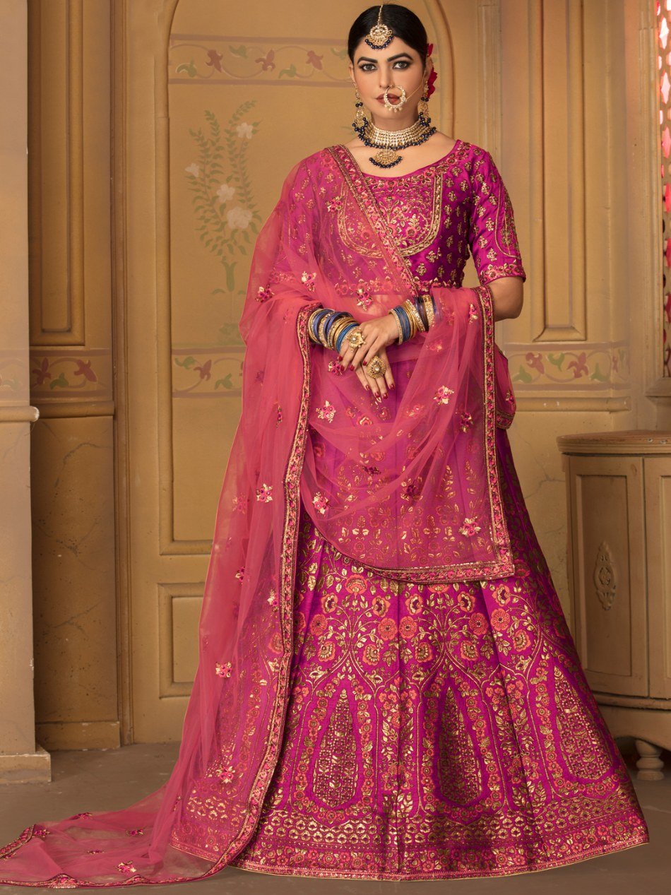 Pink  Banaras Silk Lehenga Choli - Rent