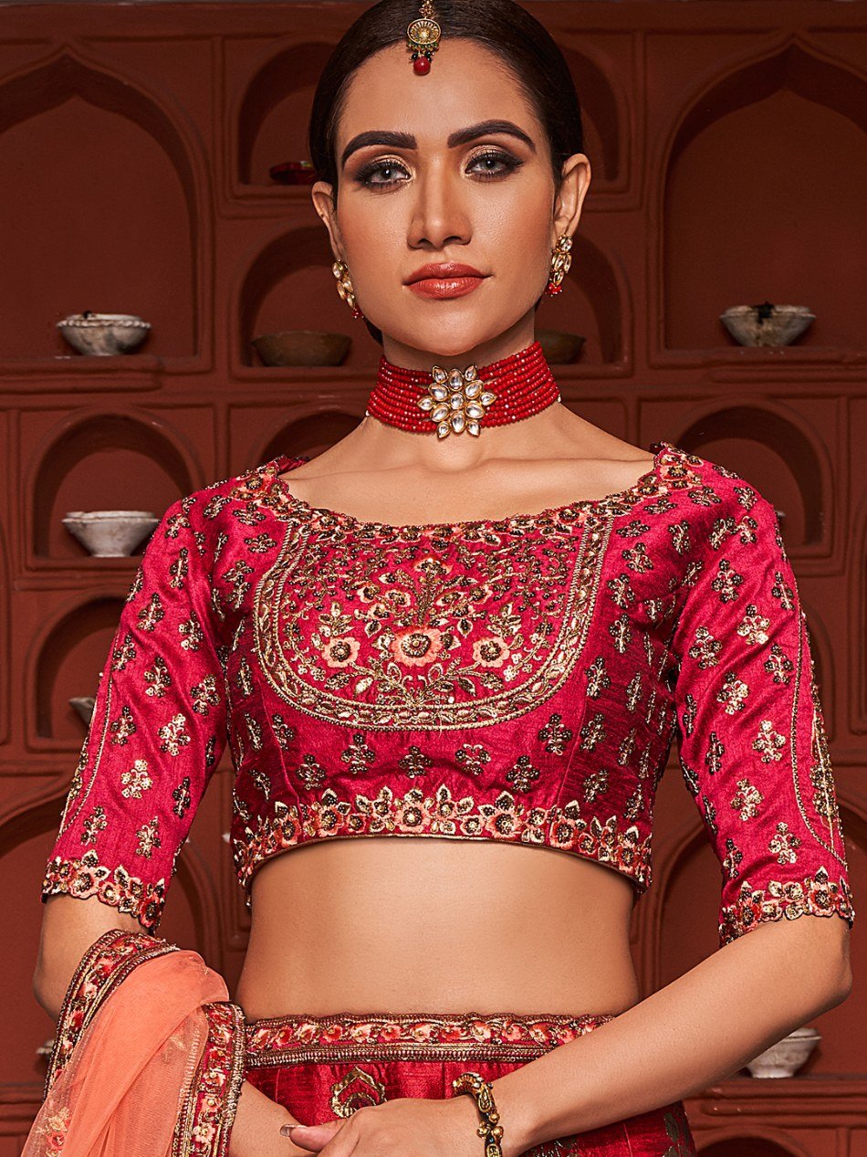 Elegant Maroon Banaras Silk Lehenga