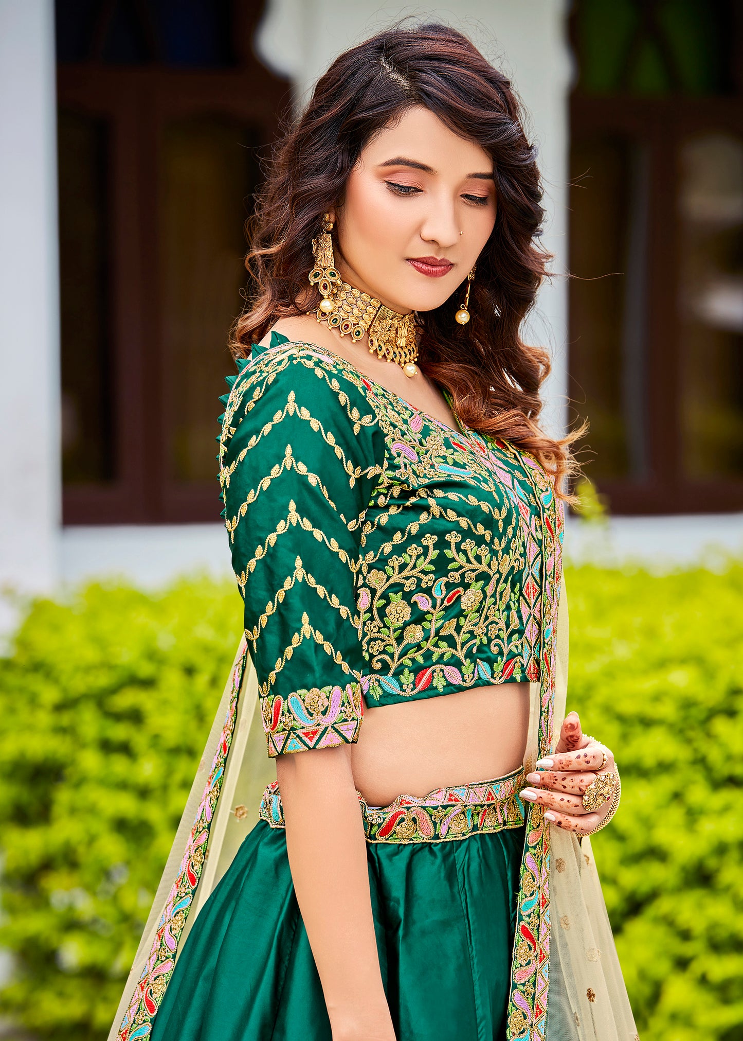 Green Silk Party Wear Lehenga Choli for Mehendi 902