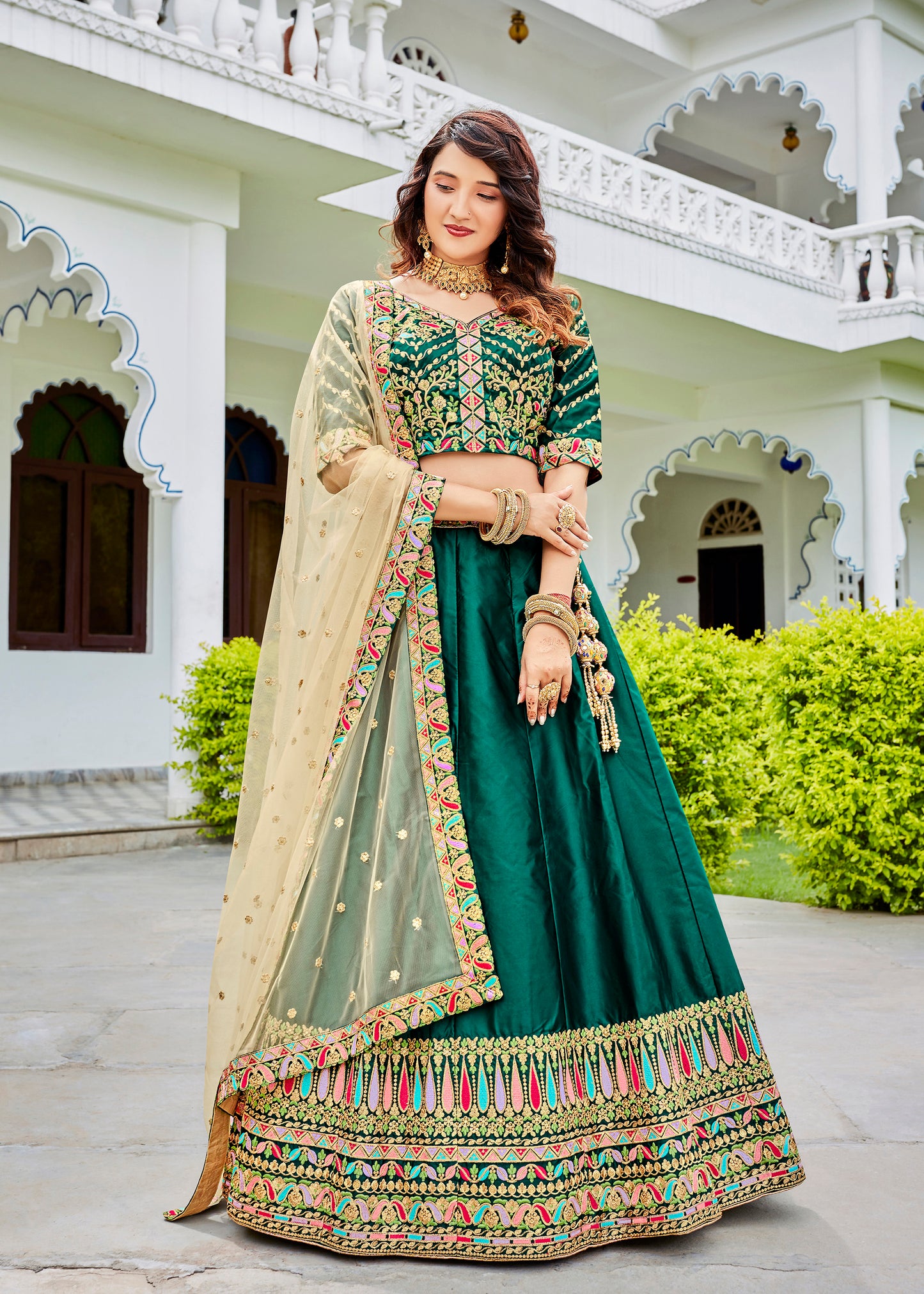 Green Silk Party Wear Lehenga Choli for Mehendi 902