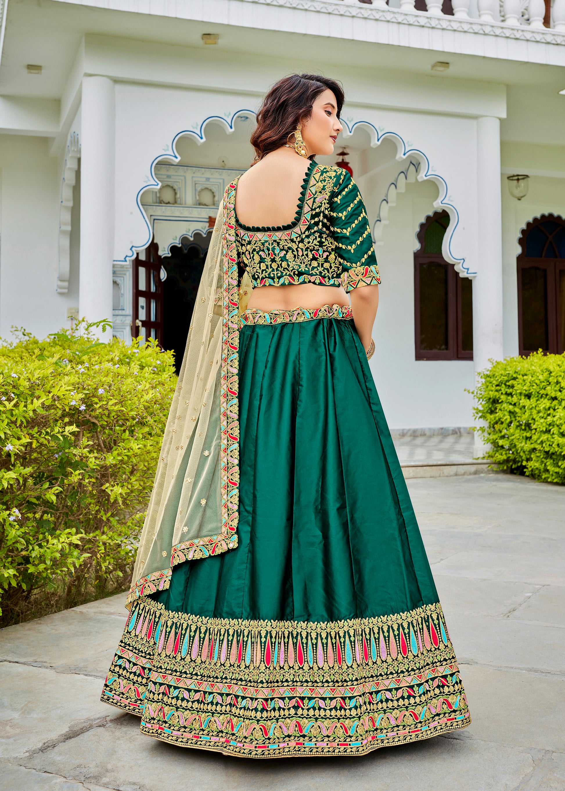 Green Silk Party Wear Lehenga Choli for Mehendi 902