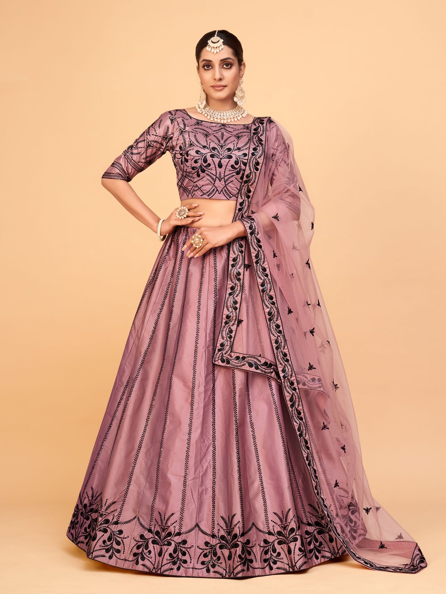 Mauve Color Silk Sequins Embroidery Lehenga 1003