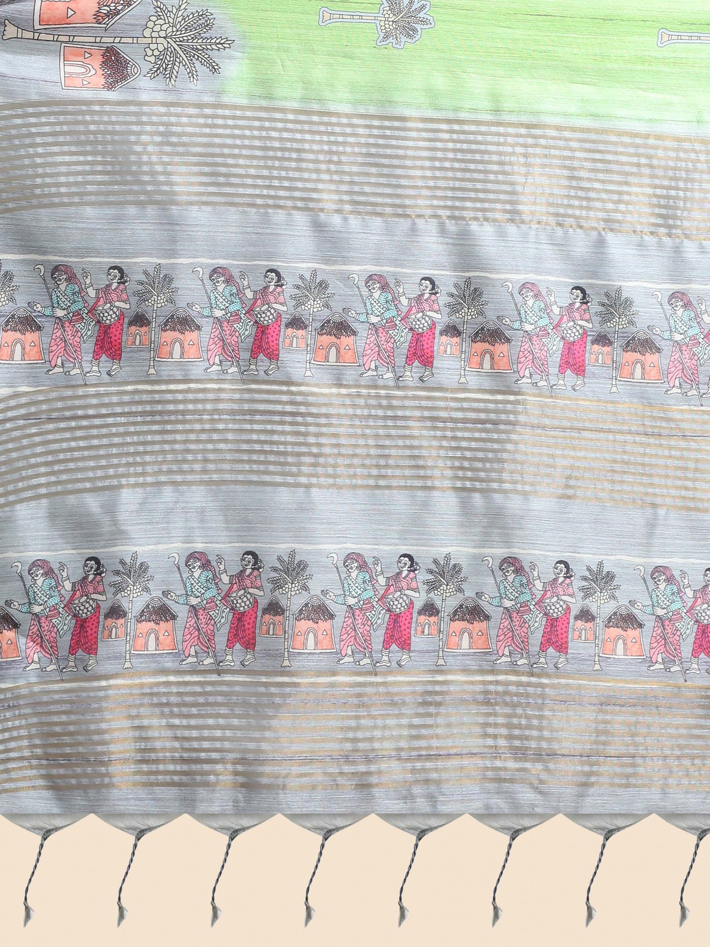 Pista Kalamkari print Soft Tussar Silk Saree with Beige coloured Blouse