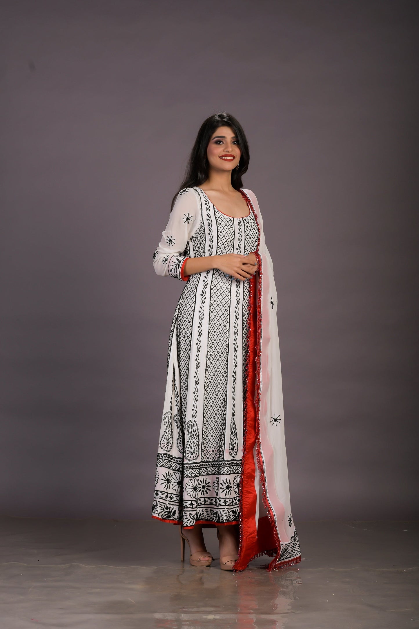 White Chikankari Embroidered Georgette Anarkali