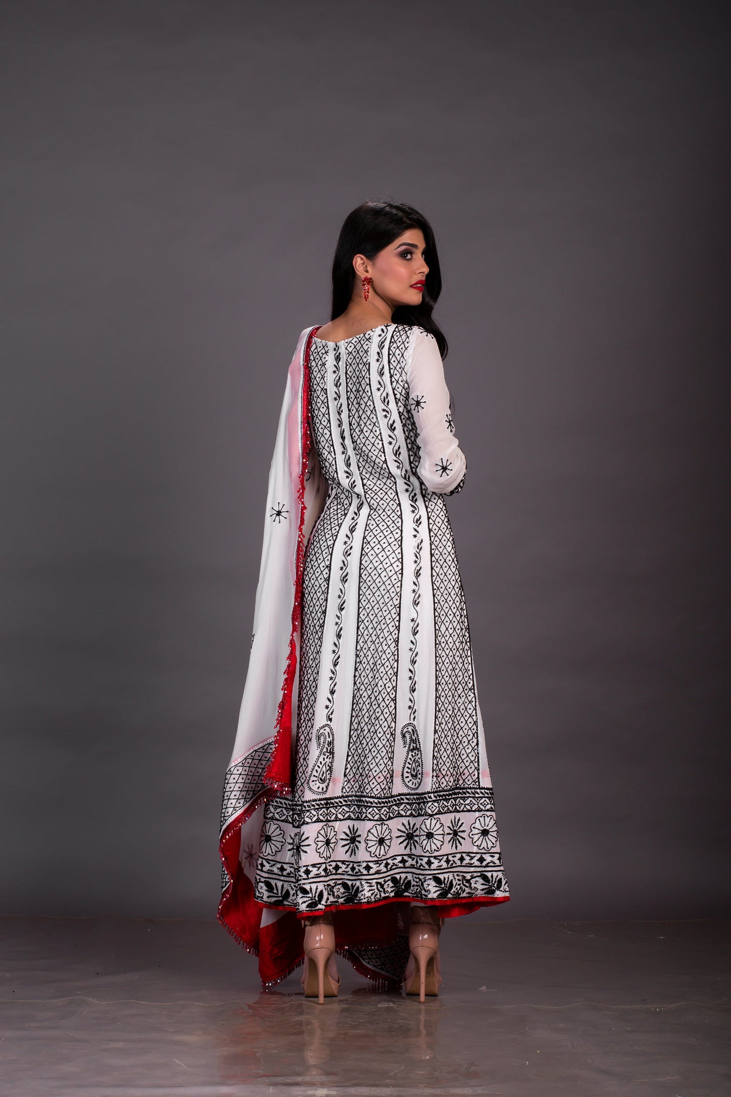 White Chikankari Embroidered Georgette Anarkali