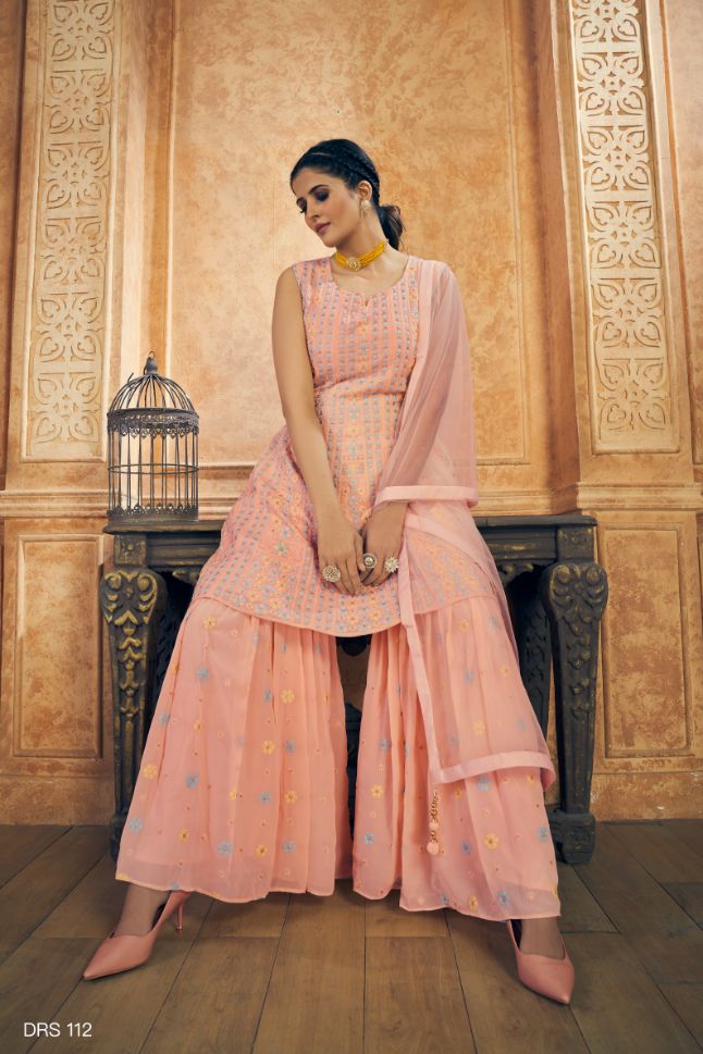 Glowing Peach Zari Georgette Designer Pakistani Salwar Suit