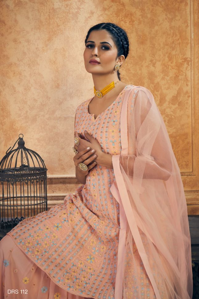 Glowing Peach Zari Georgette Designer Pakistani Salwar Suit