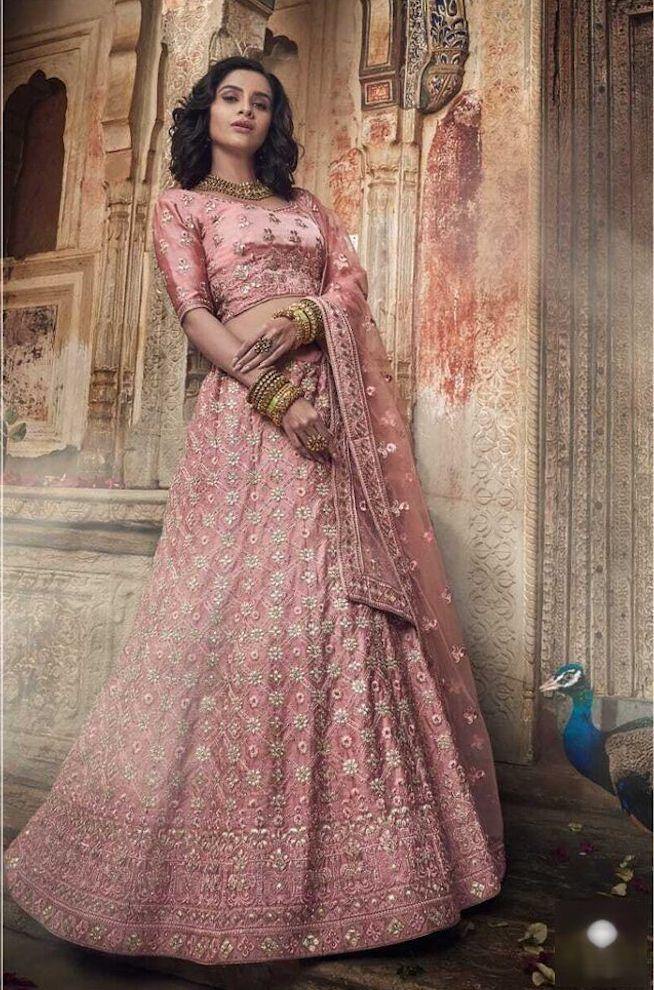    Salmon Pink Heavy Embroidery Lehenga Choli-Women-Glamou  al