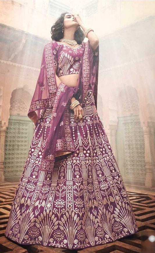    Wine Embroidered Heavy Lehenga Choli-Women-Glamou  al