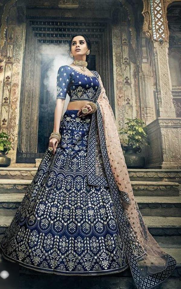    Navy Blue Embroidered Heavy Lehenga Choli-Women-Glamou  al