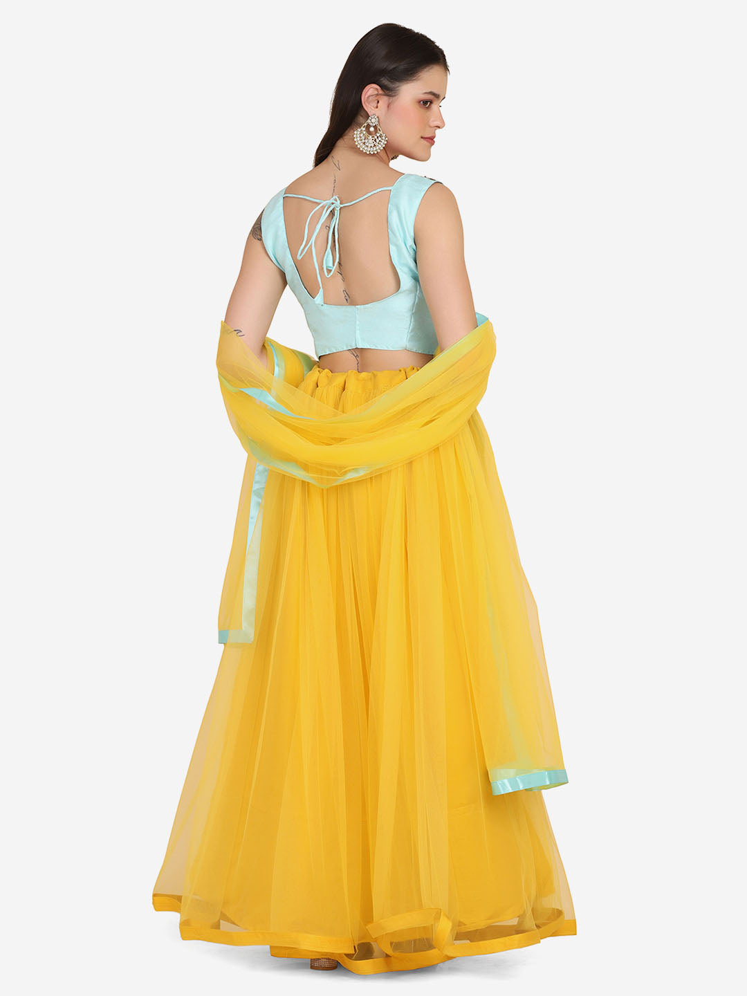 Yellow Color Embroidered Taffeta Silk Lehenga