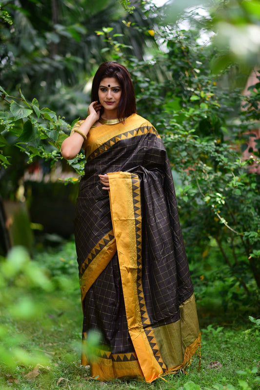 Coffee Colored Zari Woven Raw Silk Saree