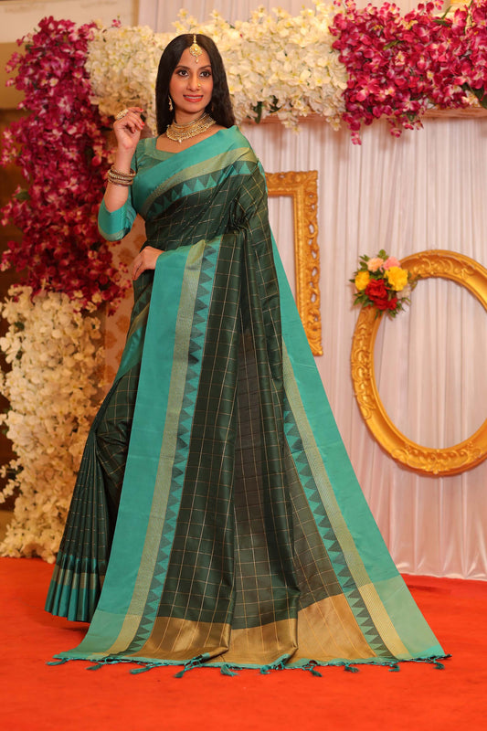 Green Zari Woven Raw Silk Saree