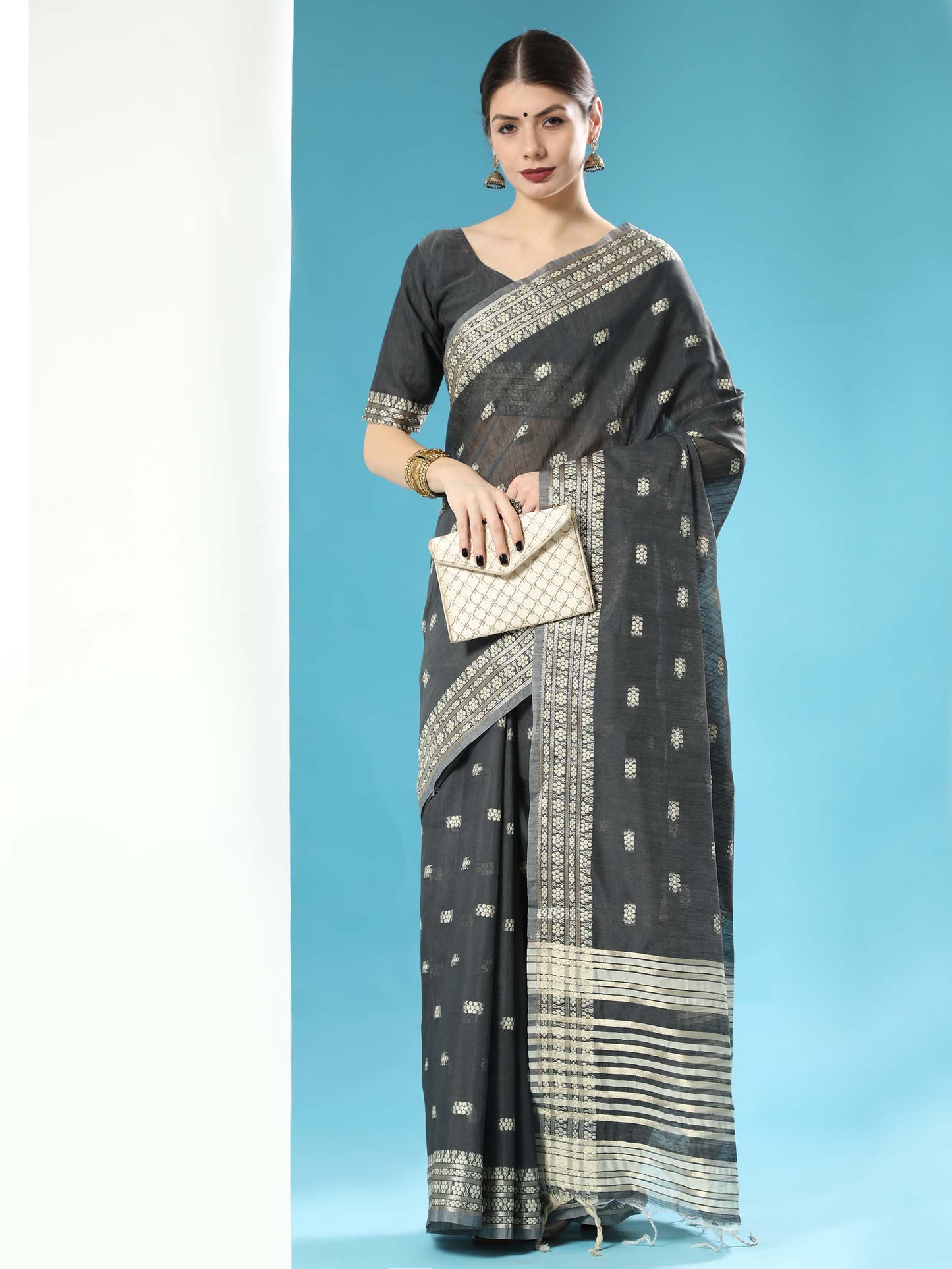 Black Chikankari Woven Lucknowi Cotton Saree