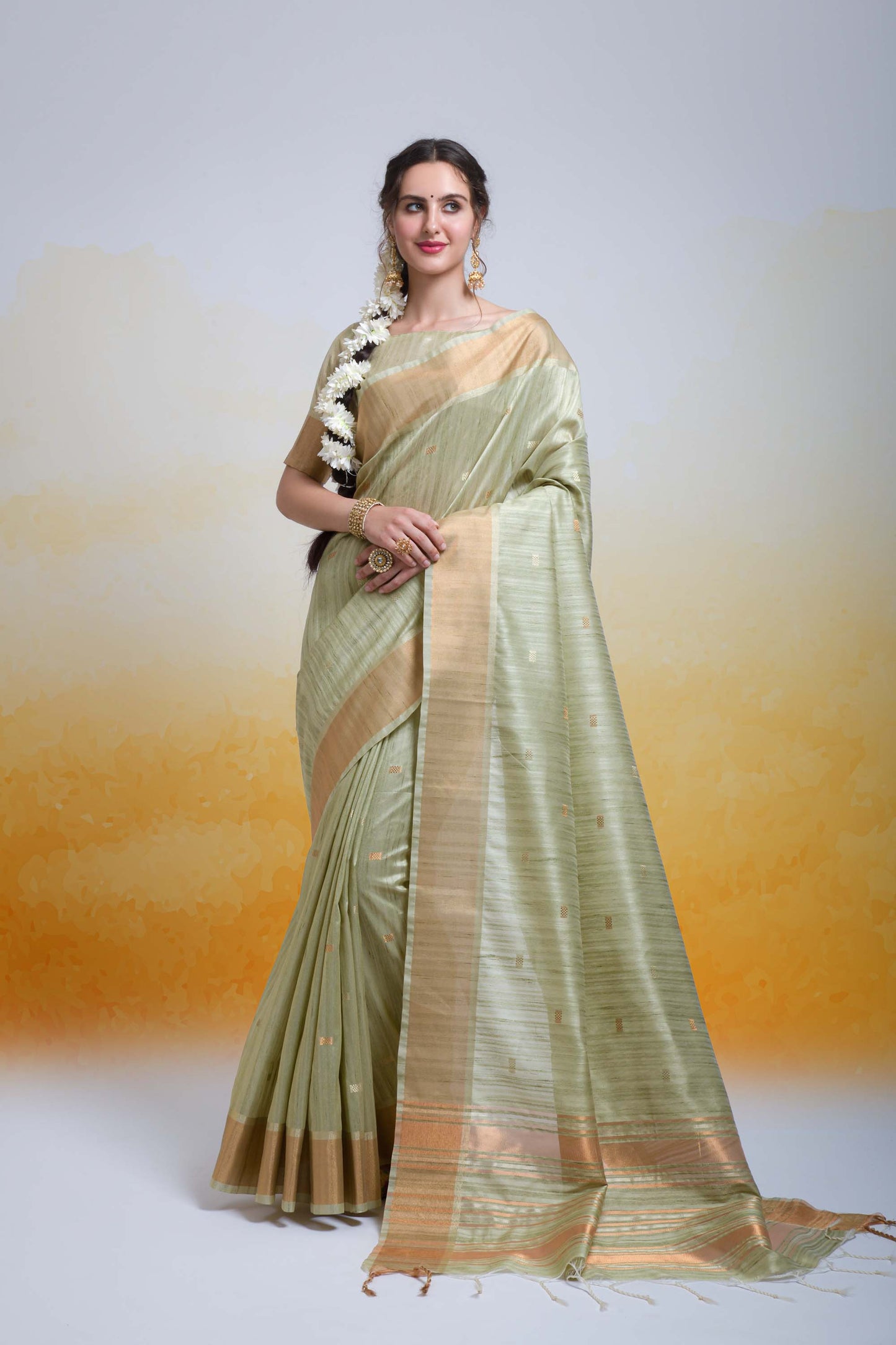 Butti Pista Zari Woven Cotton Silk Saree