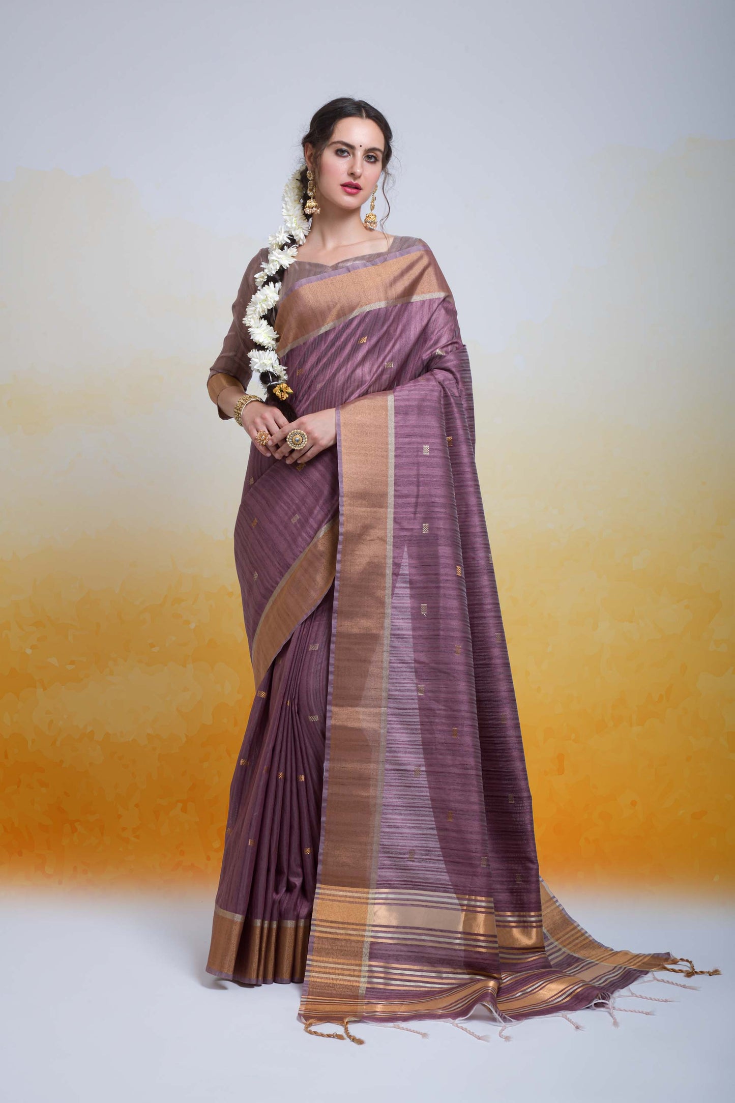 Butti Wine  Zari Woven Cotton Silk Saree