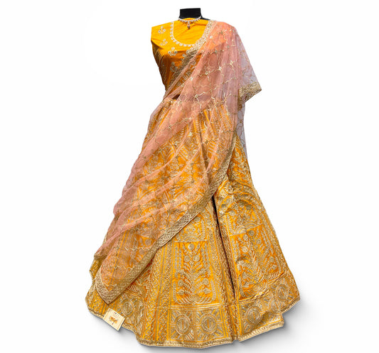 Color Raw Silk Heavy Embroidery Bridal Lehenga