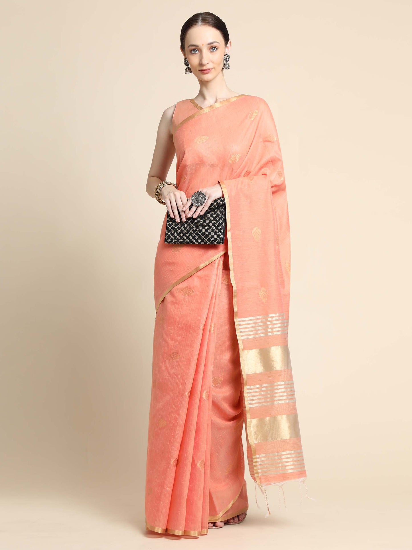 Orange Zari Woven Kanchi Cotton Saree