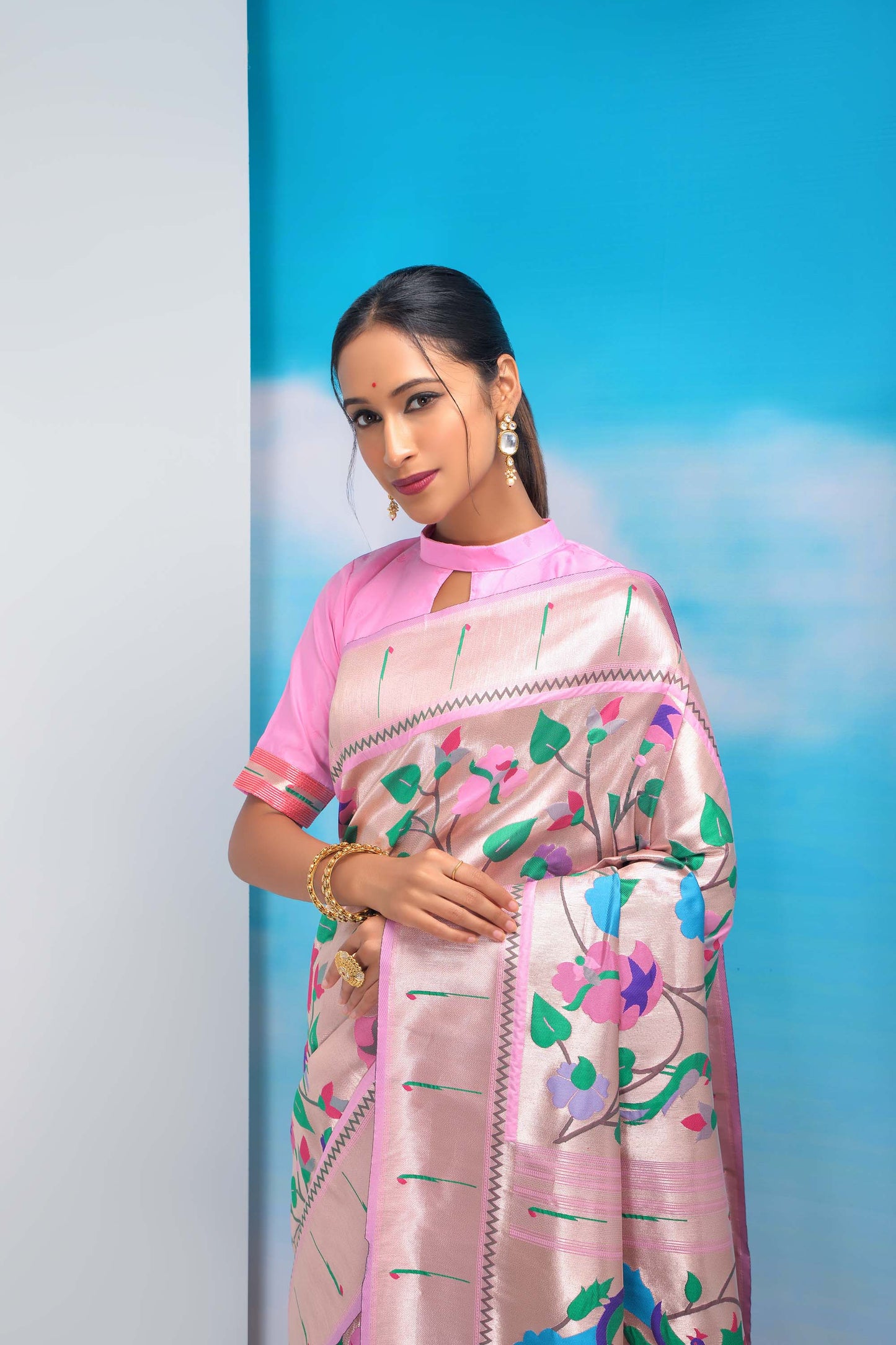 Baby Pink Banarasi Silk Paithani Saree