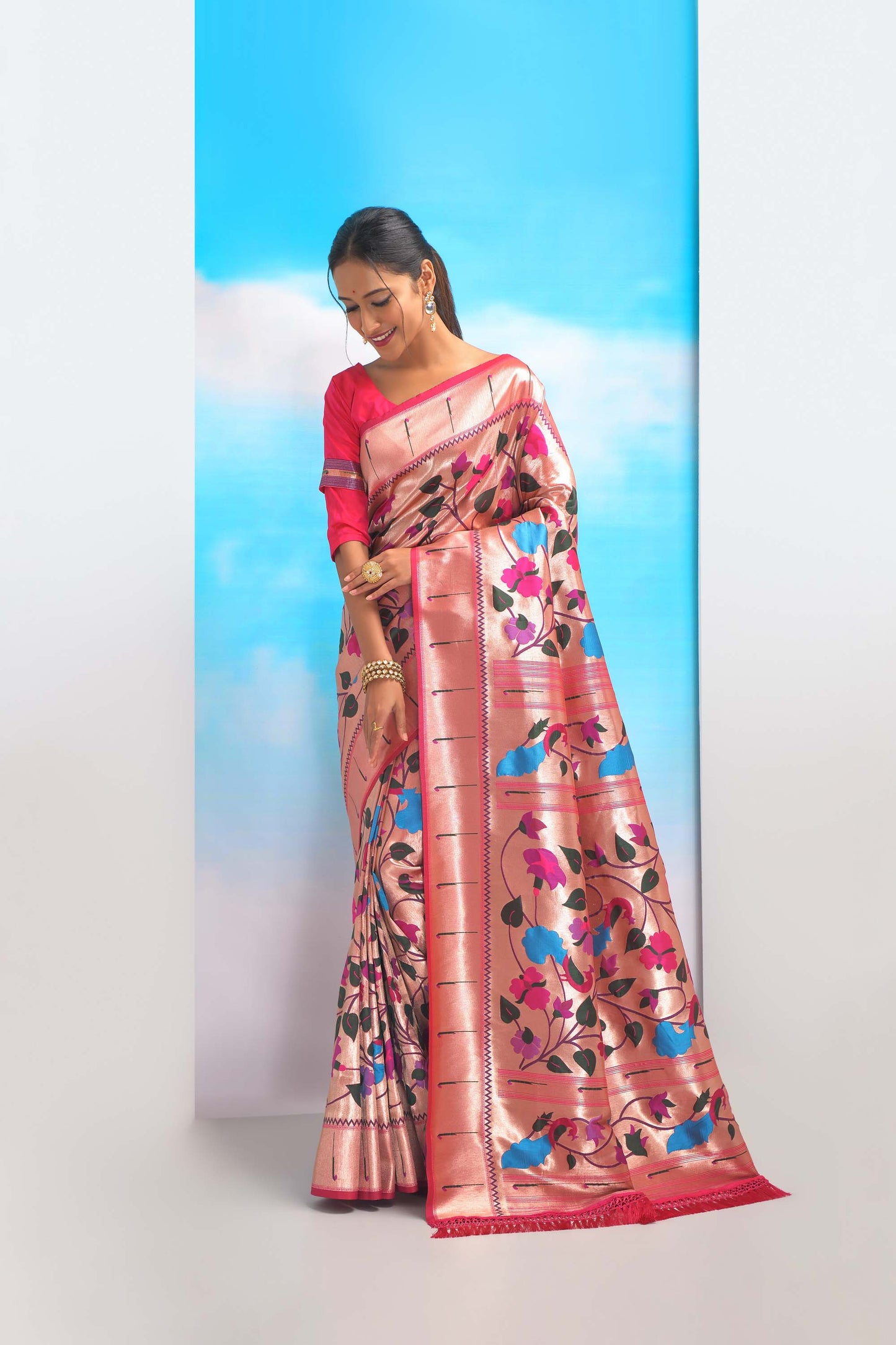 Pink Color Banarasi Silk Paithani Saree