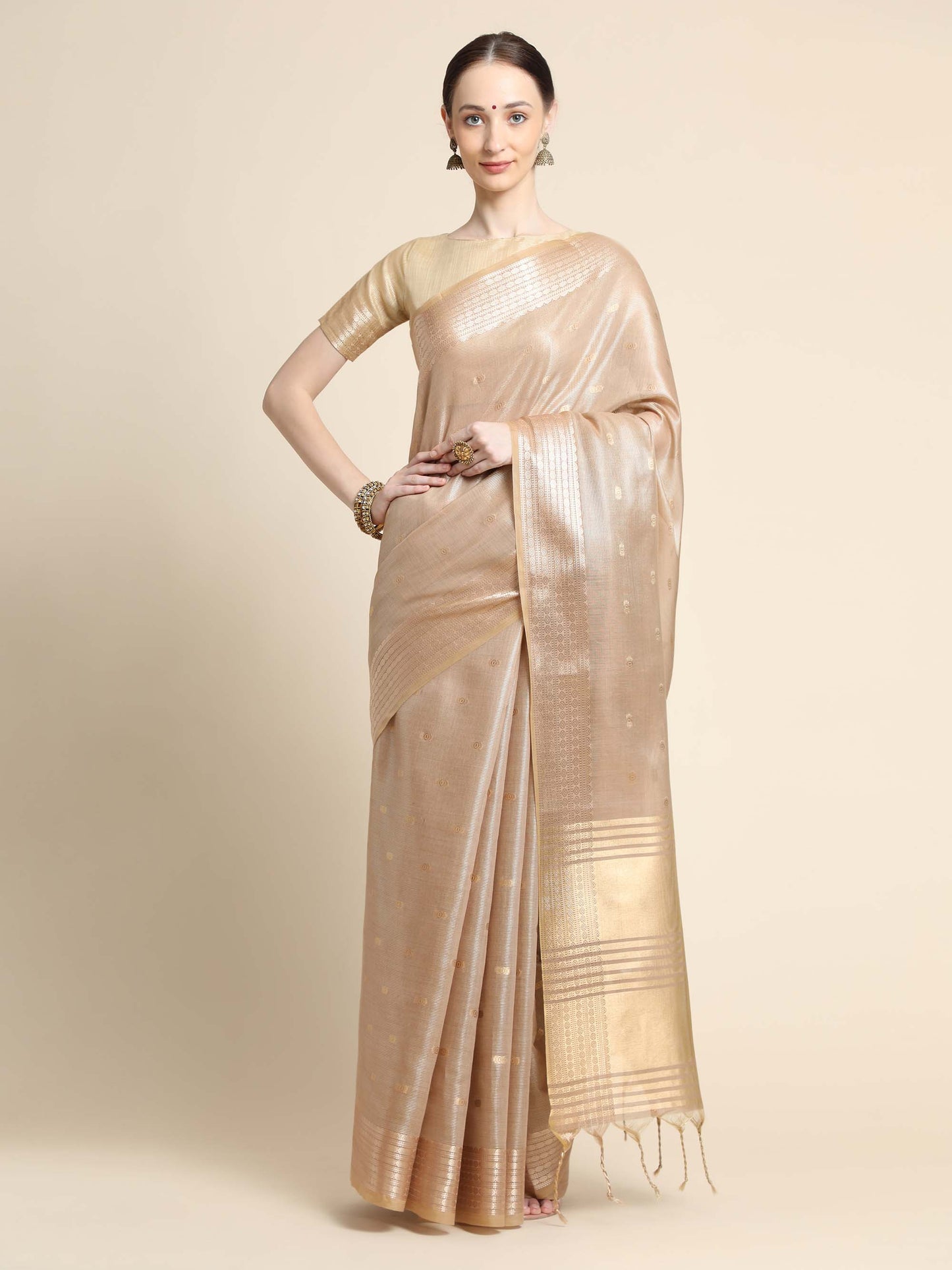 Coffee Zari Maheshwari Silk Saree