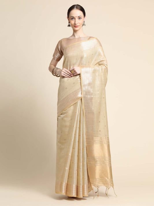 Cream Zari Maheshwari Silk Saree