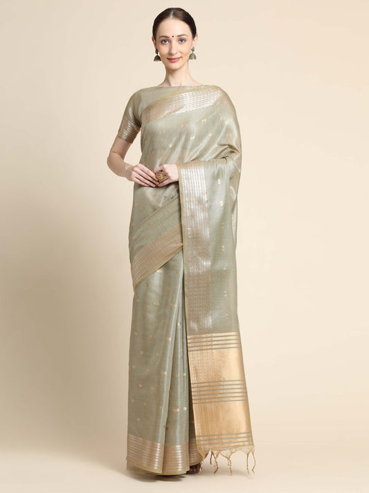 Pista Zari Maheshwari Silk Saree