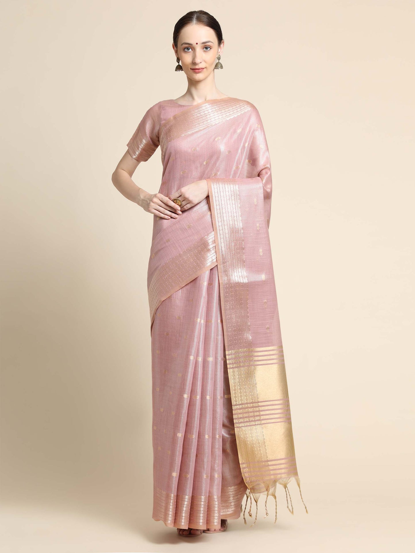 Wine Zari Maheshwari Silk Saree