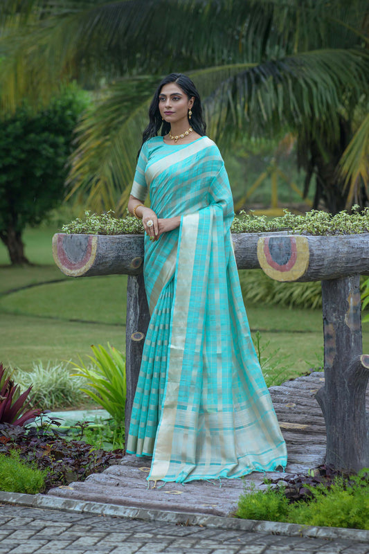 Firozi Zari Woven Organza Saree