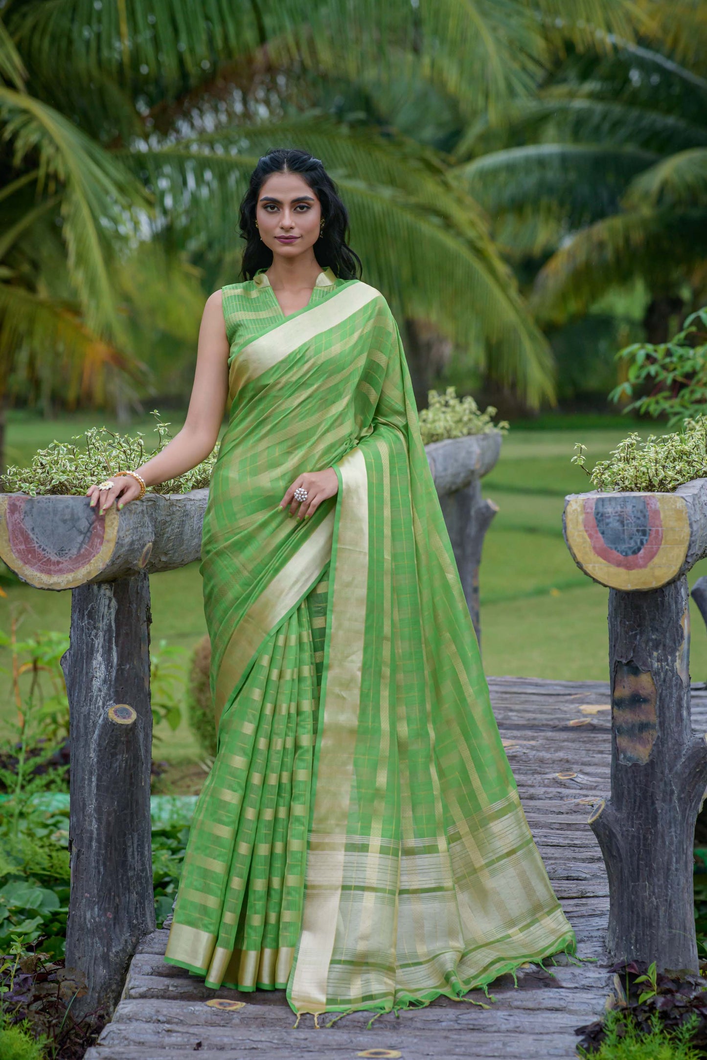 Green Zari Woven Organza Saree