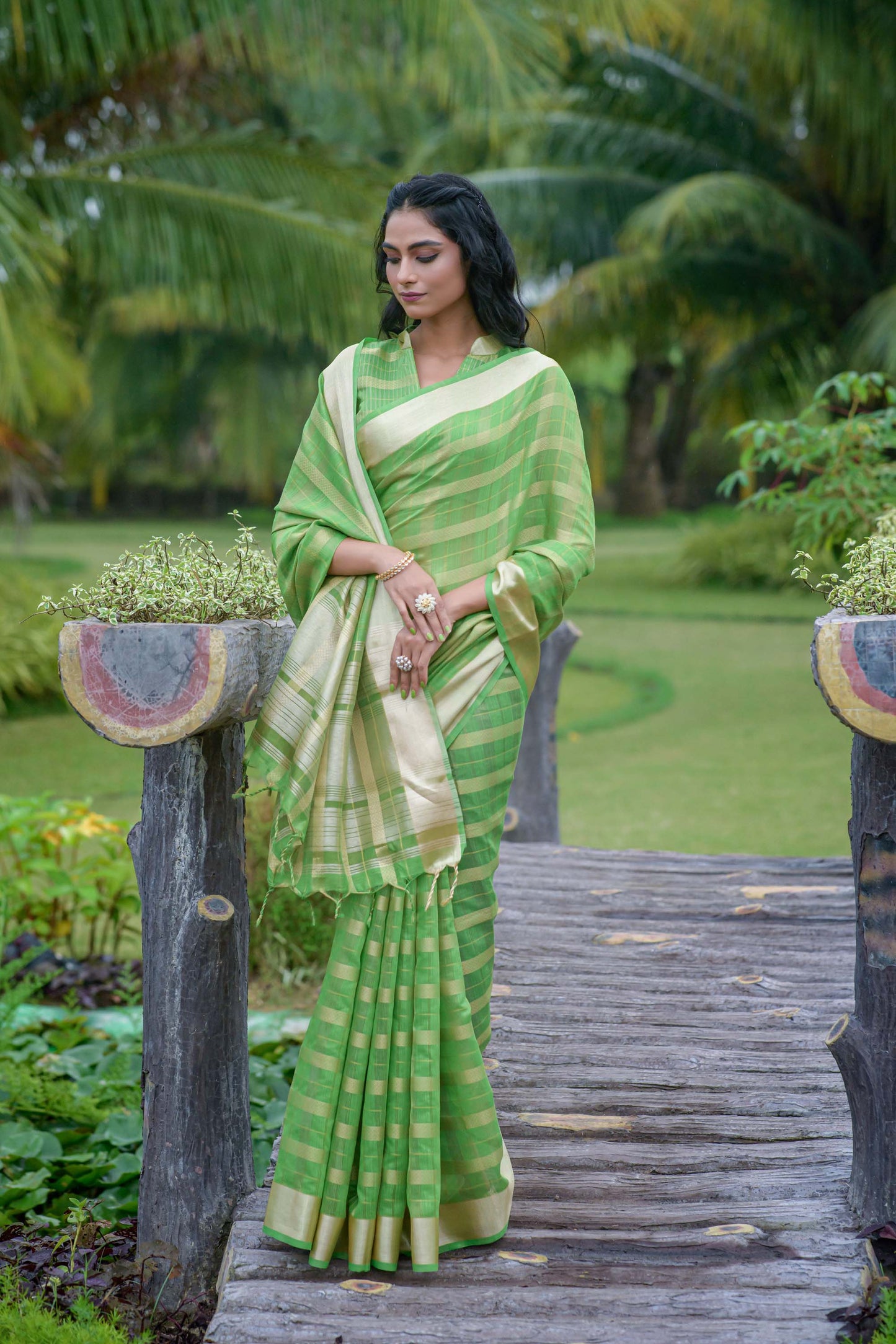 Green Zari Woven Organza Saree