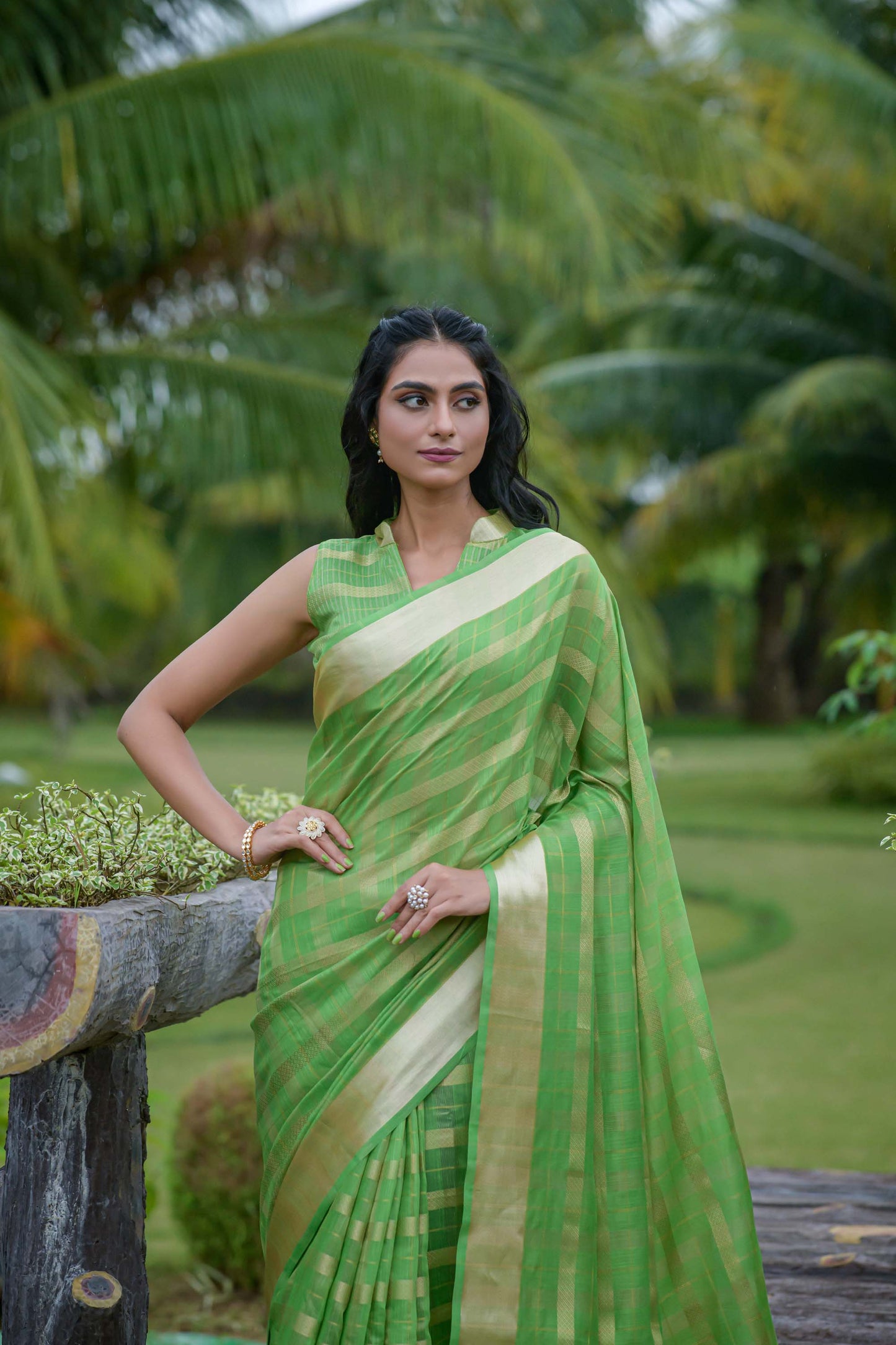 Green Zari Woven Organza Saree