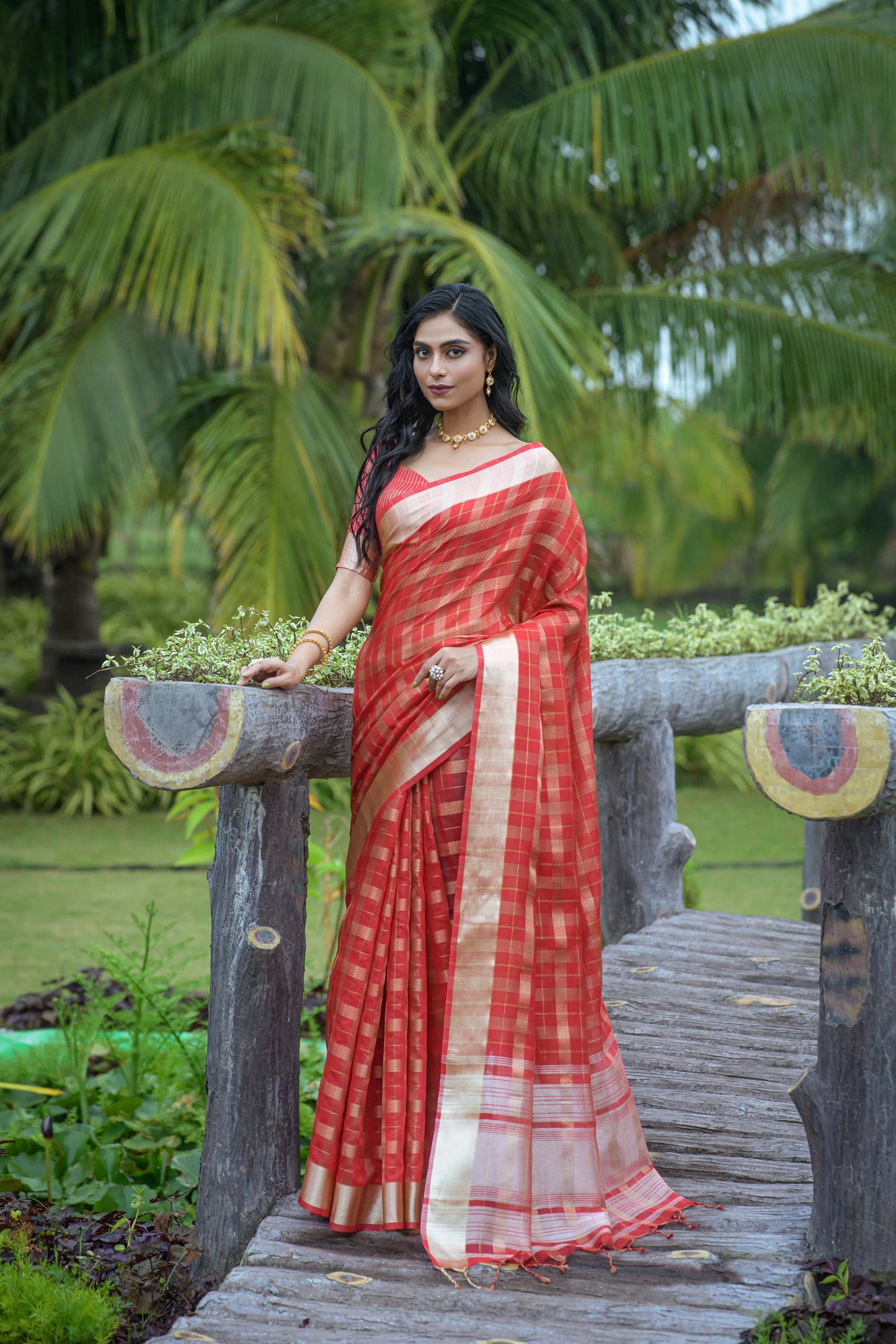 Red Zari Woven Organza Saree