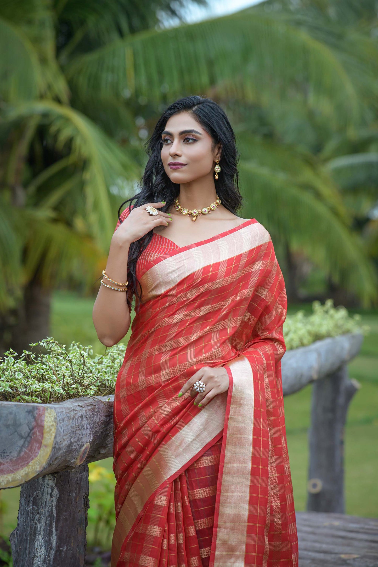 Red Zari Woven Organza Saree