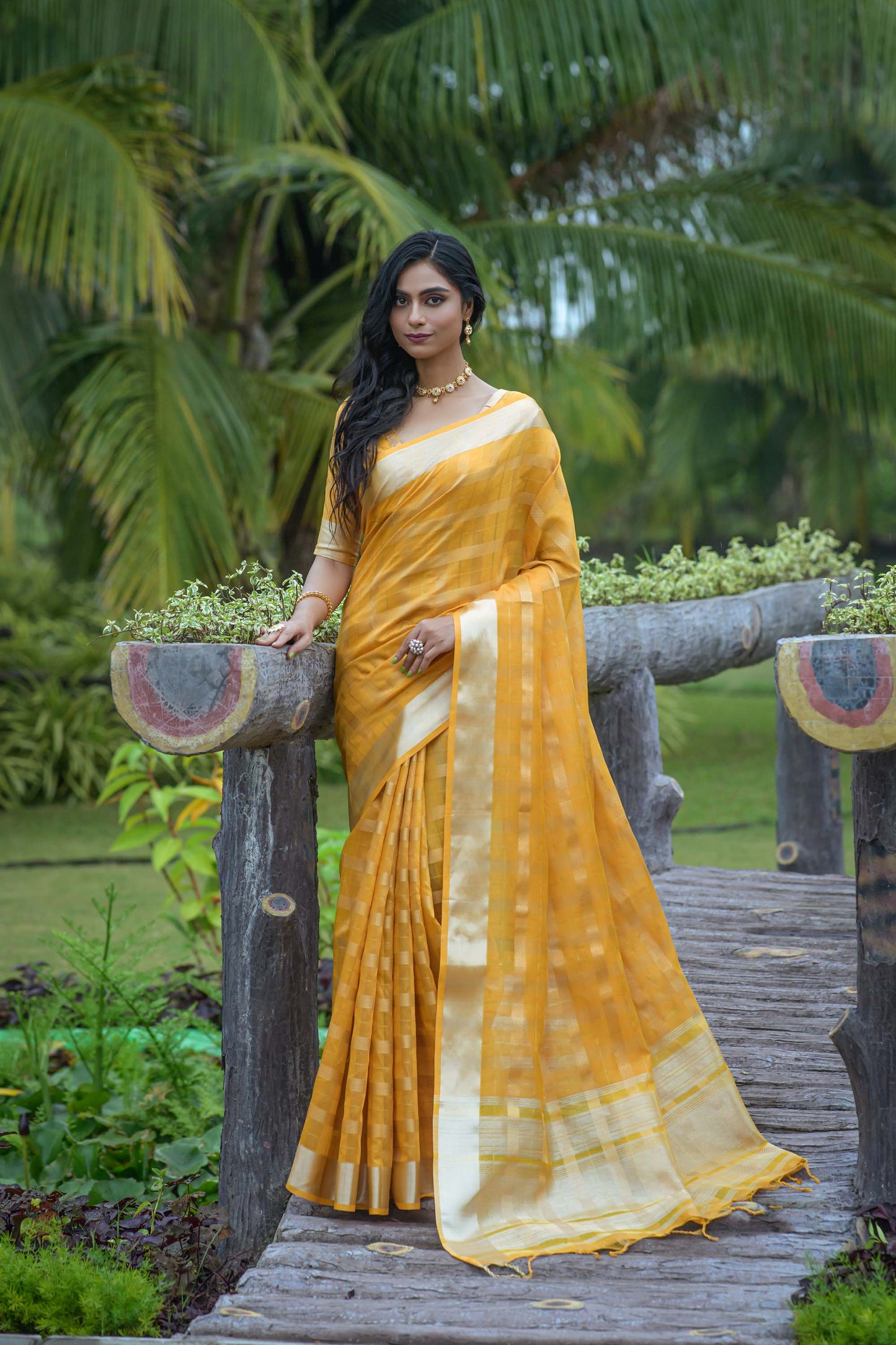 Yellow Zari Woven Organza Saree