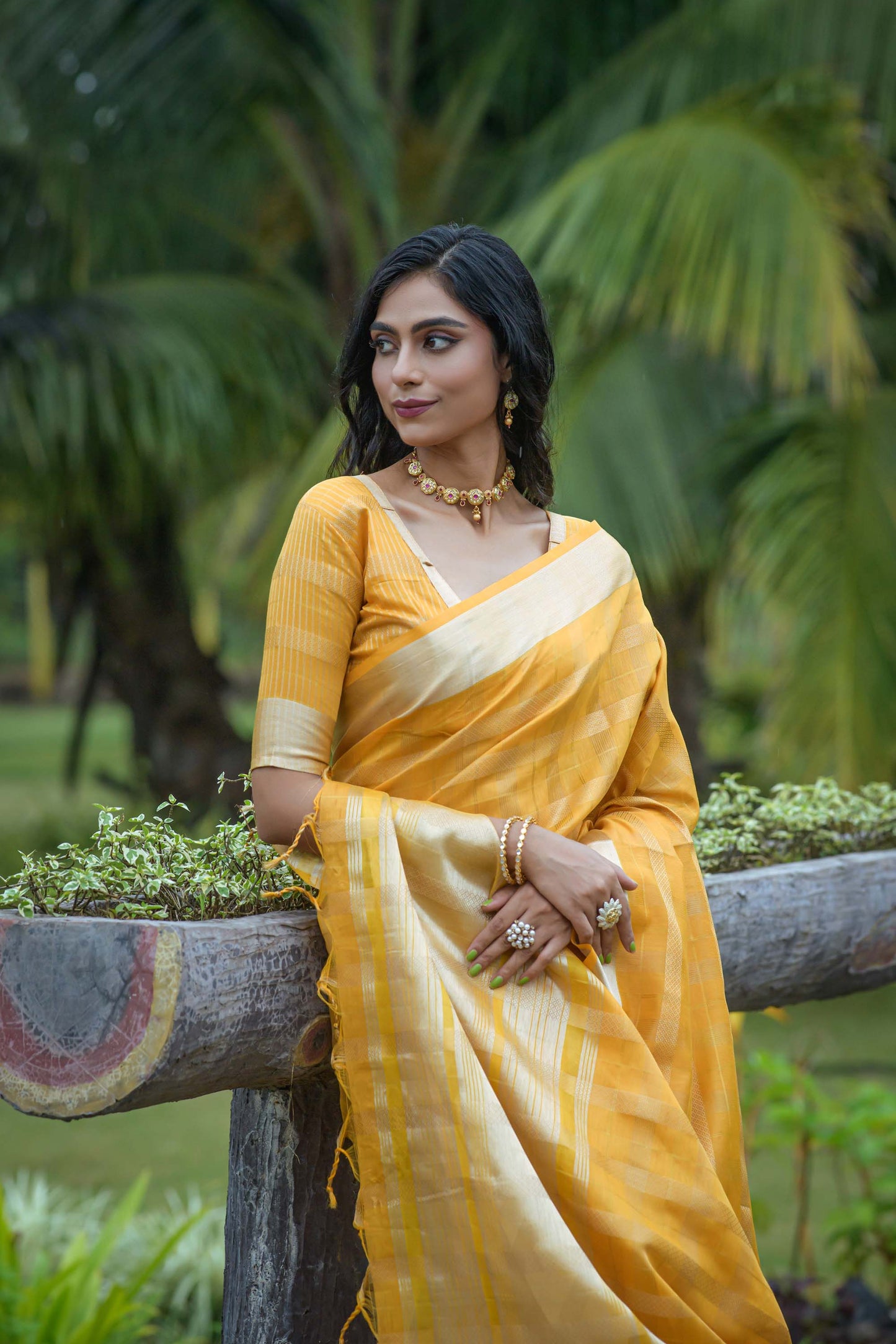 Yellow Zari Woven Organza Saree