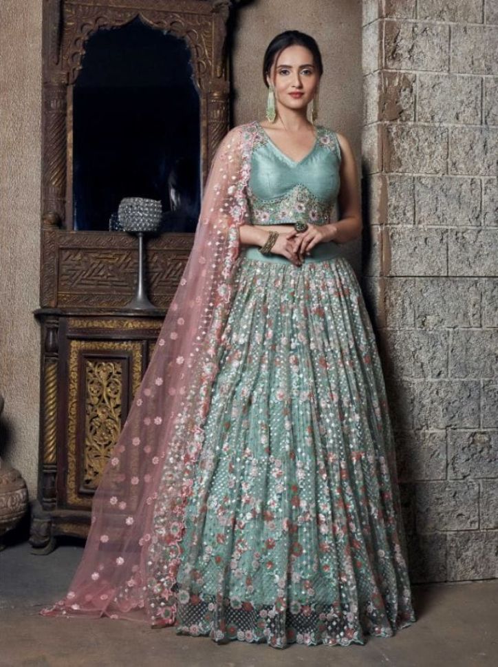 Green Embroidery Organza Silk Party Wear Lehenga Choli