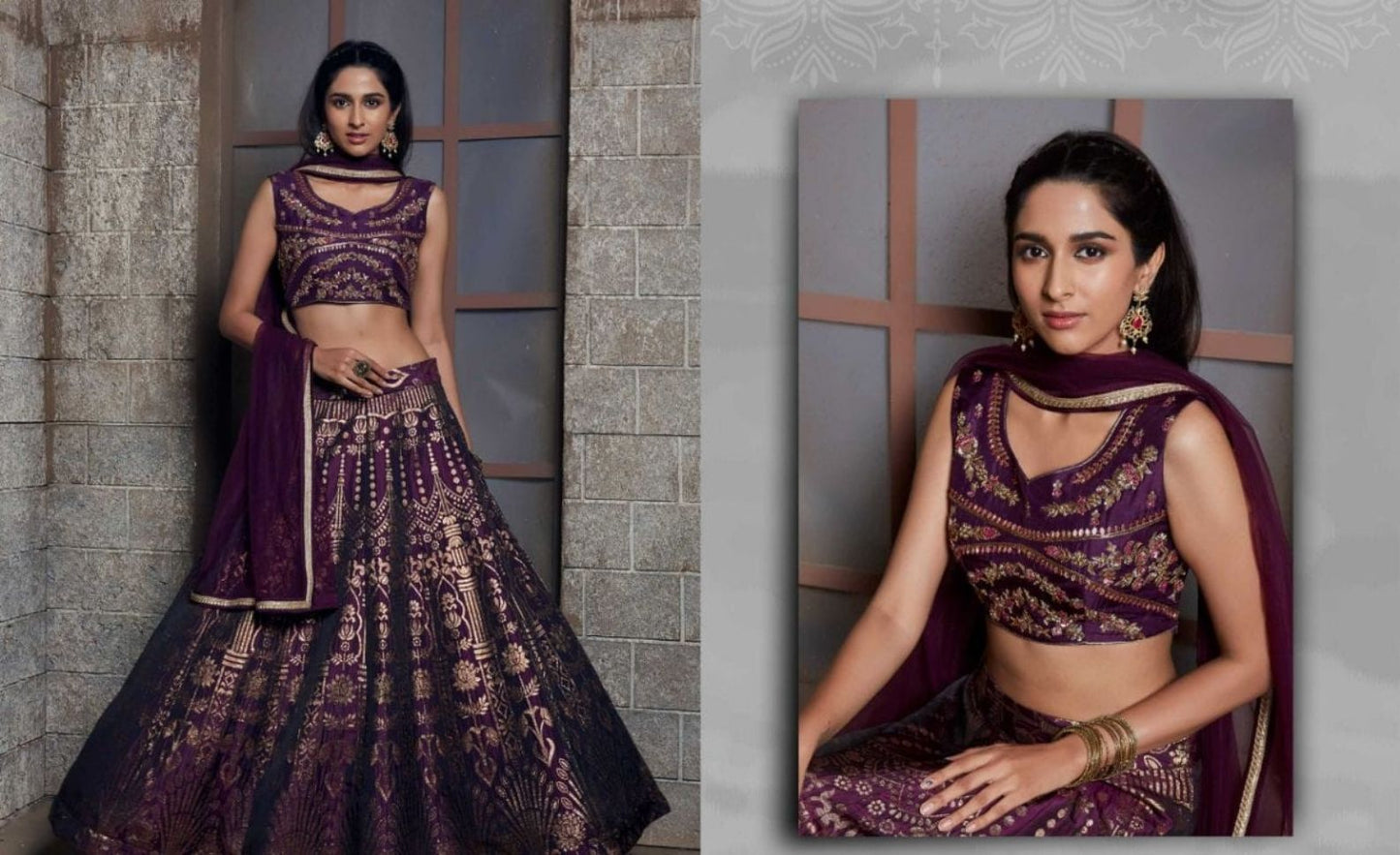 Purple Color Embroidered Viscose Georgette Lehenga